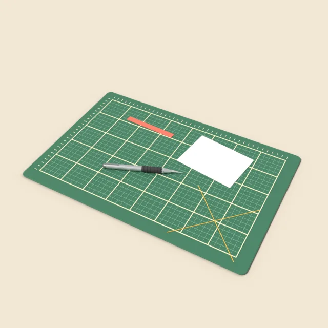 Self-healing cutting mat with knife