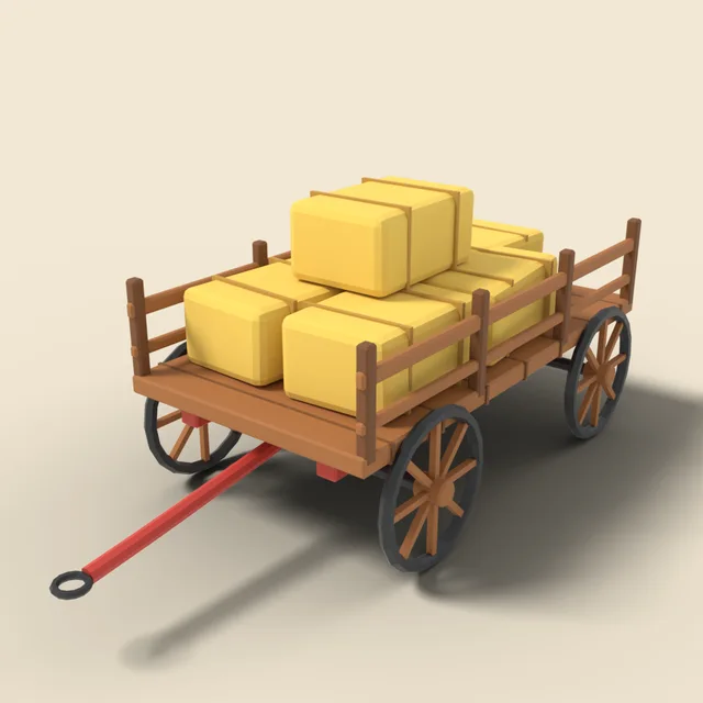 Wooden hay wagon loaded with bales