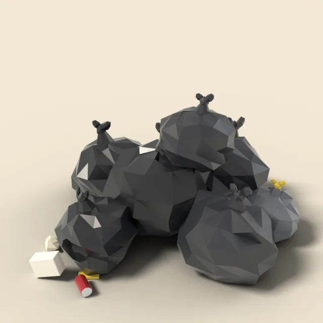 Black garbage bag pile