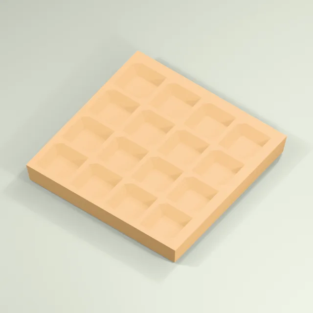 Square baked waffle with sixteen deep wells