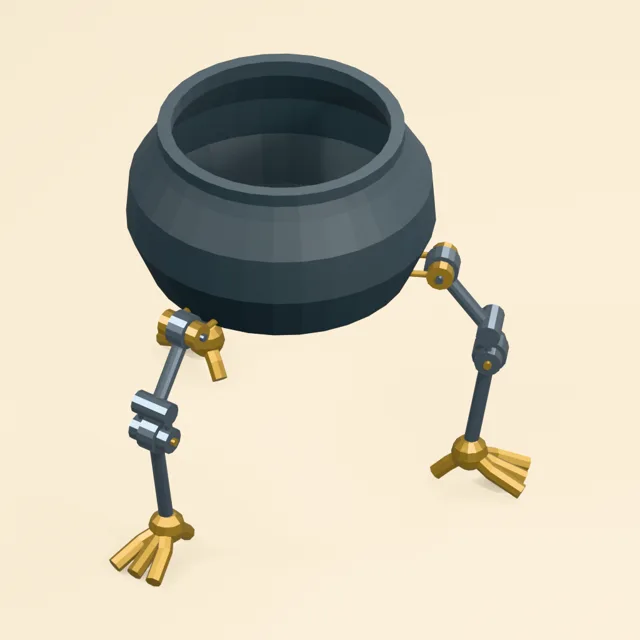 Hollow walking cauldron with retained avian hip knee joints and grounded talons