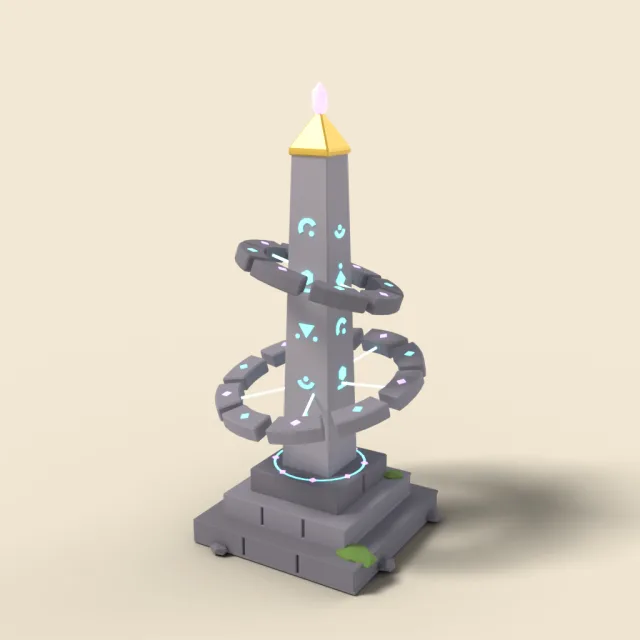 Rune obelisk with floating stone rings