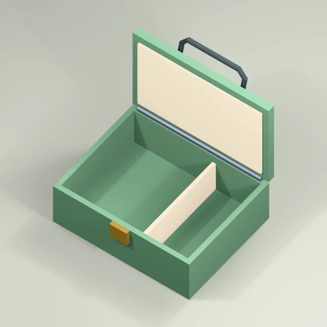 Open lunchbox with divided food tray and folding carry handle
