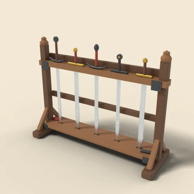 Medieval weapon rack with swords
