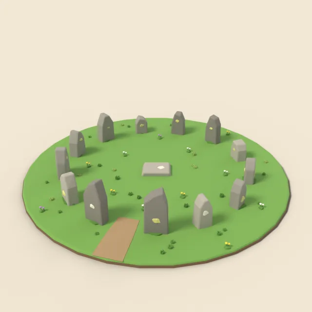 Ring of small standing stones on grass