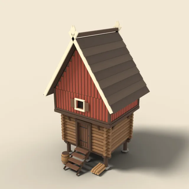 Nordic log granary with steep roof