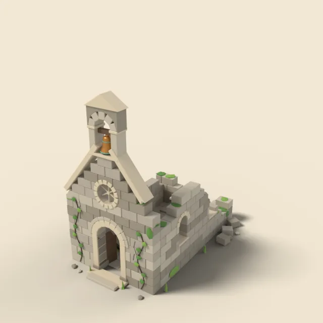 Ruined chapel with bell