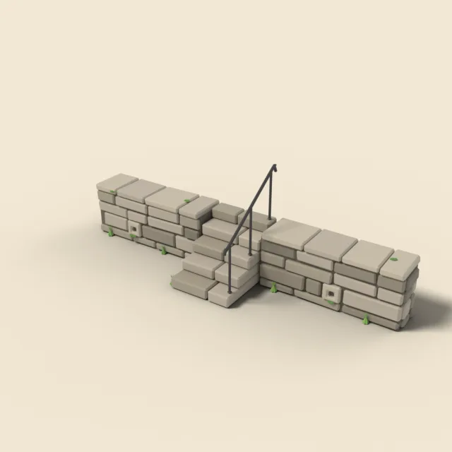 Stone retaining wall with steps