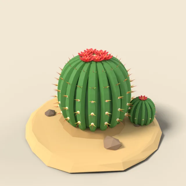 Barrel cactus with red flower