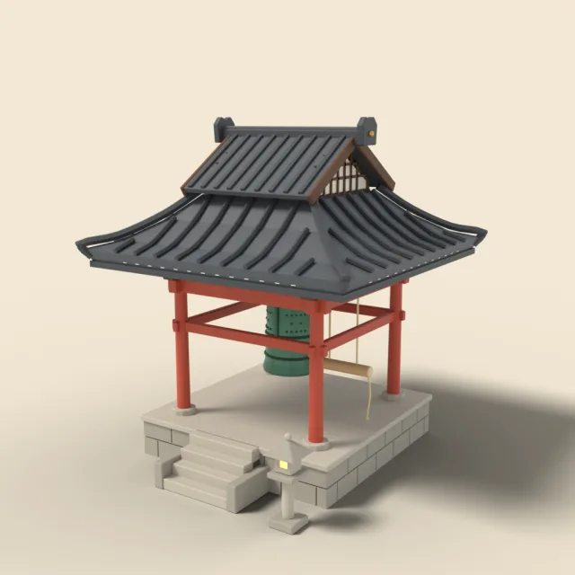 Temple bell pavilion with large bell