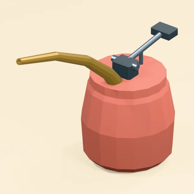 Lever-pump oil can with hollow curved spout