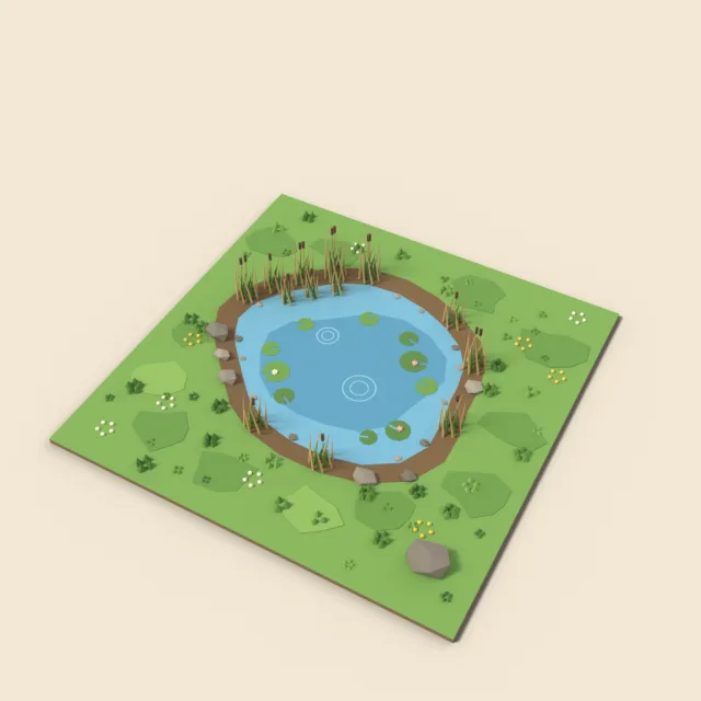 Pond tile with reeds