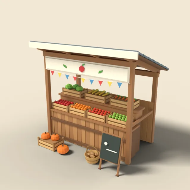 Farm stand with produce crates