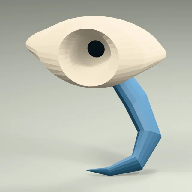 Lidded ocular spirit with recessed pupil chamber and curling optic tail