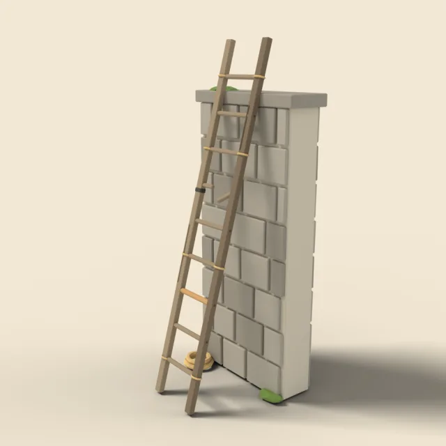 Old wooden ladder leaning