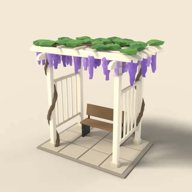 Wisteria arbor with purple clusters