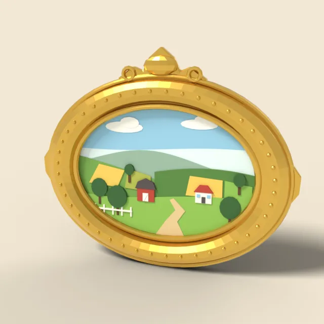 Oval gilded frame countryside painting