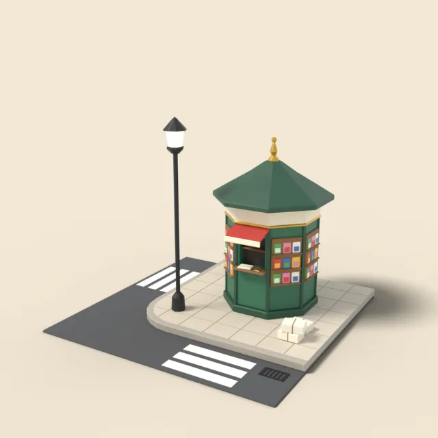 Newspaper kiosk on corner