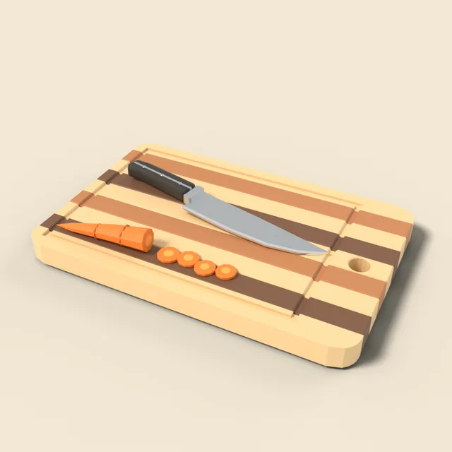Cutting board with chef knife