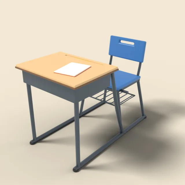 School desk with attached chair