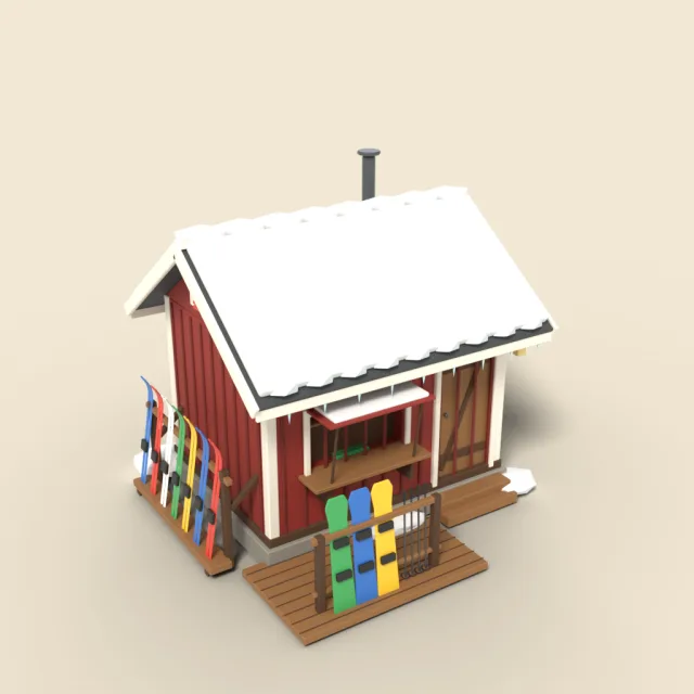 Small ski hire hut with racks