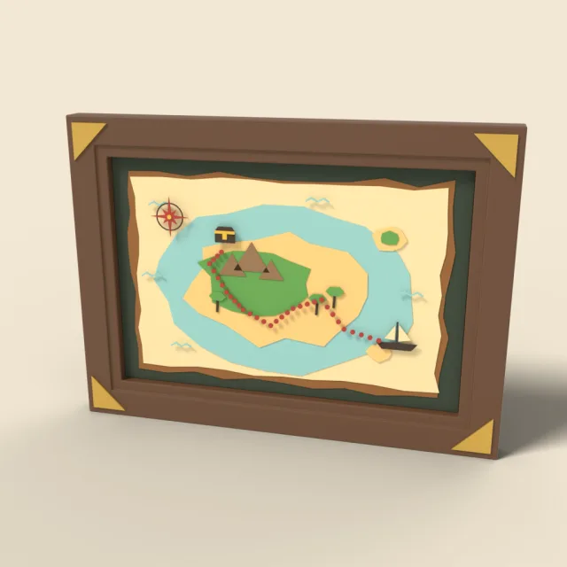 Framed treasure map with dotted path