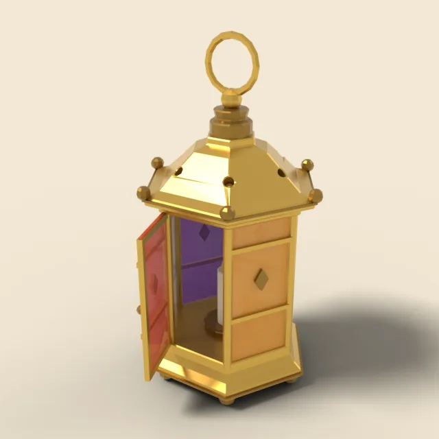 Hexagonal brass lantern with coloured glass