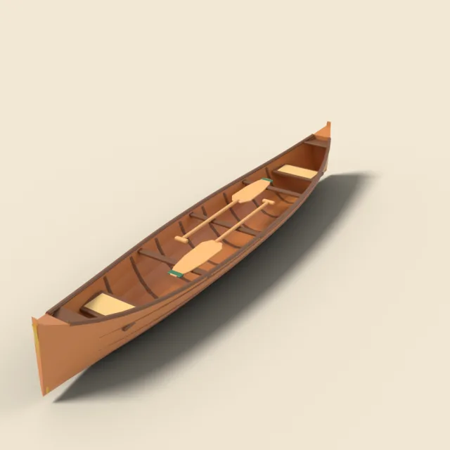 Wooden canoe with two paddles