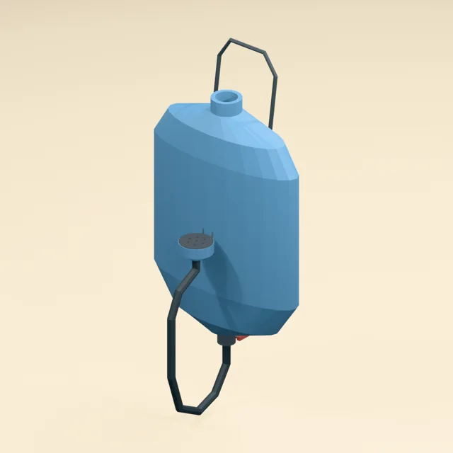 Hanging gravity camp shower with hollow hose and perforated spray head