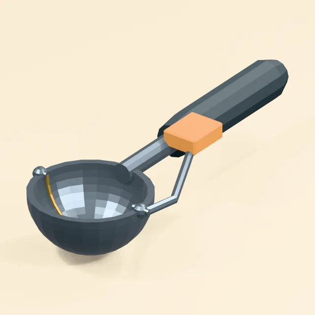 Ice cream disher with curved release blade and thumb lever