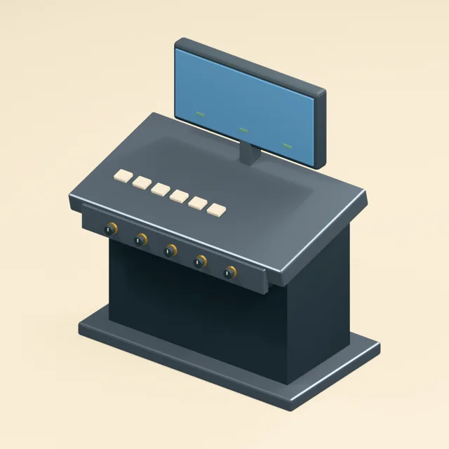 Sloped operator console with supported deck and mounted controls