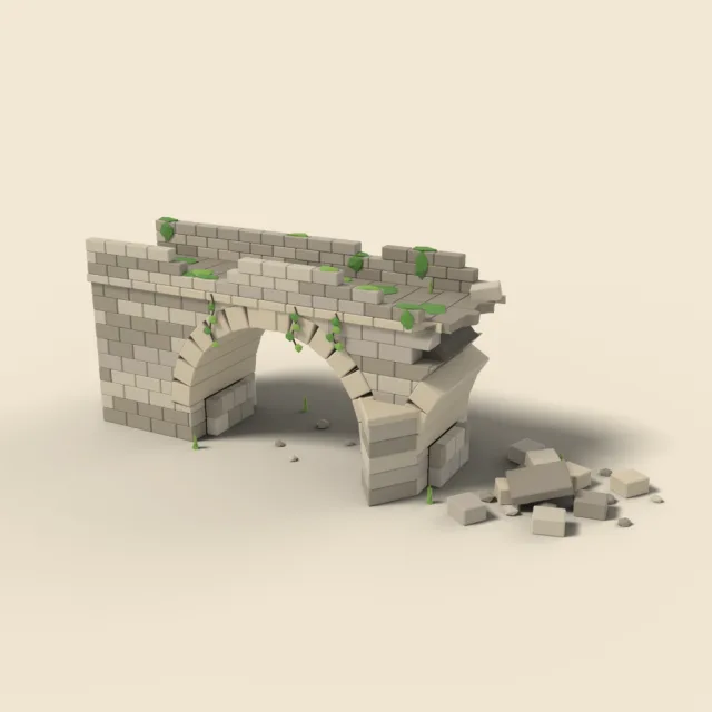Broken stone bridge span
