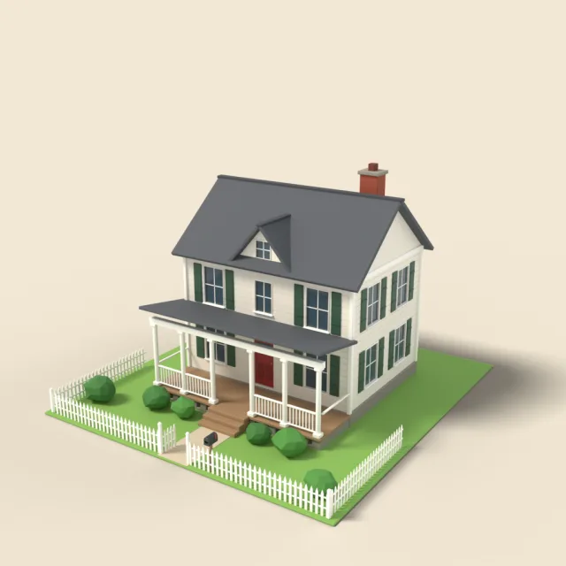 Farmhouse with picket fence