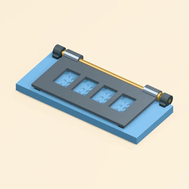 Four-cell braille writing slate with open guides and recessed dot matrix