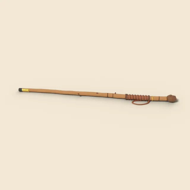 Wooden hiking staff with leather grip
