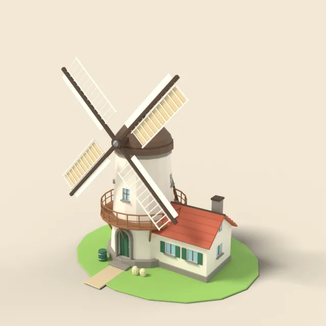 Windmill house with sails