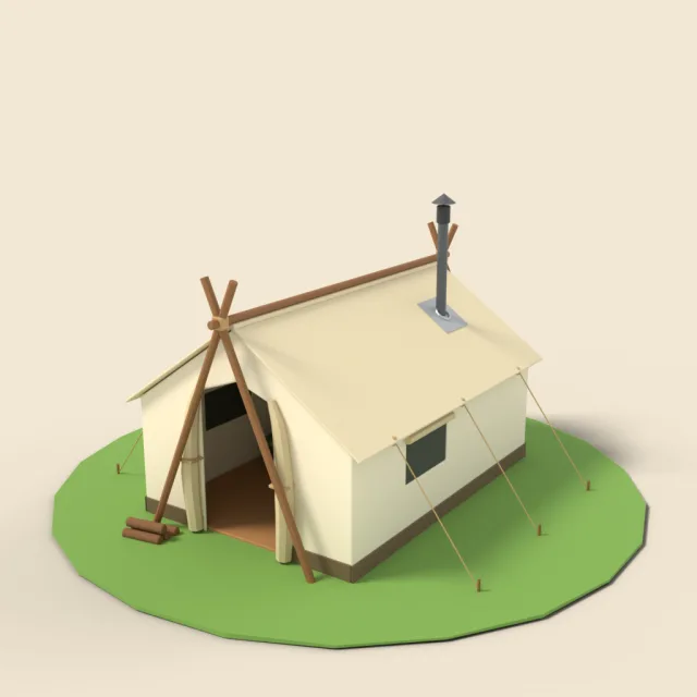 Canvas wall tent with stove jack