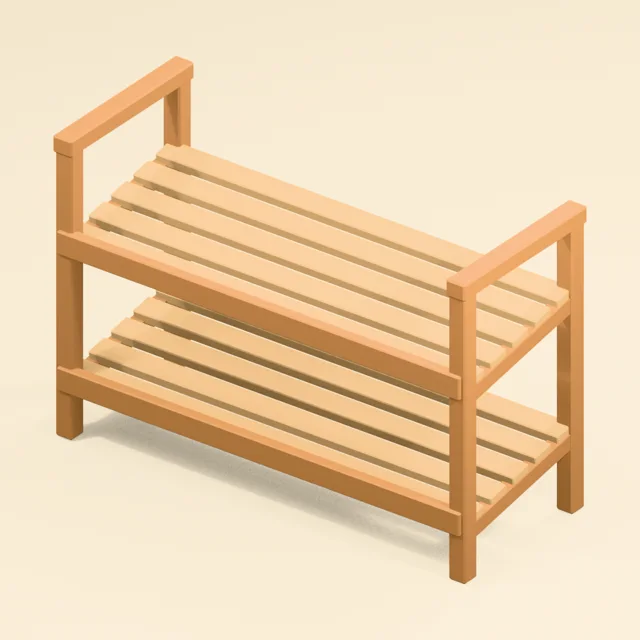 Two-tier sloping shoe rack with raised heel rails