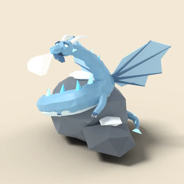 Ice dragon coiled on rock