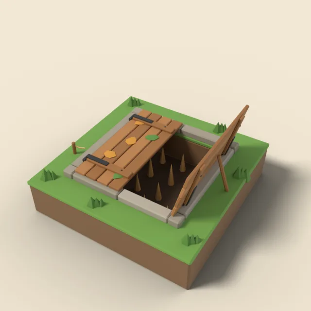 Pit trap with wooden cover
