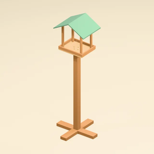 Open roofed bird feeding table on a cross-foot stand
