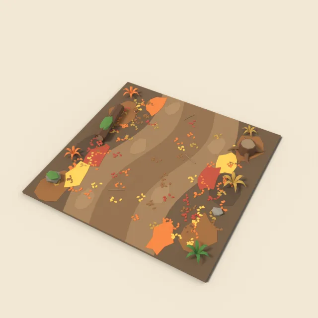 Autumn forest path tile with fallen leaves