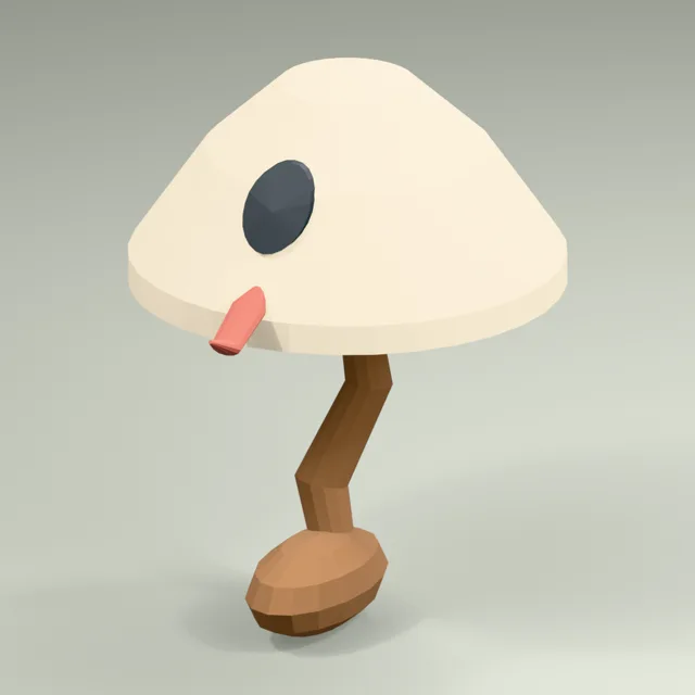 One-legged umbrella spirit with fitted eye and curling tongue