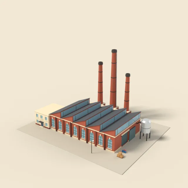 Factory with smokestacks
