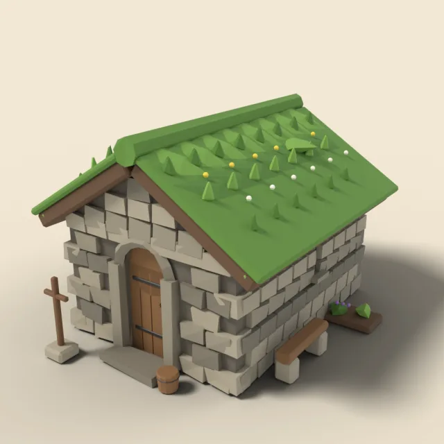 Hermit stone cell with turf roof