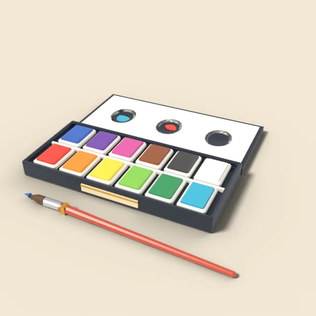 Watercolor paint box with brush