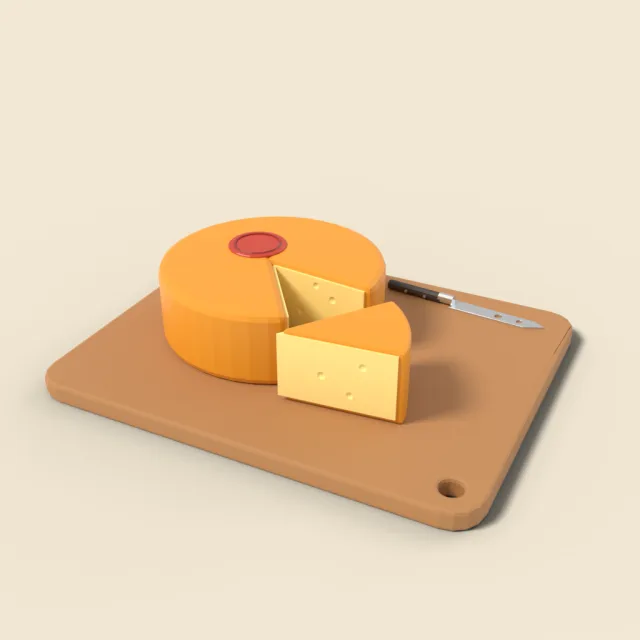 Wheel of cheese with wedge cut