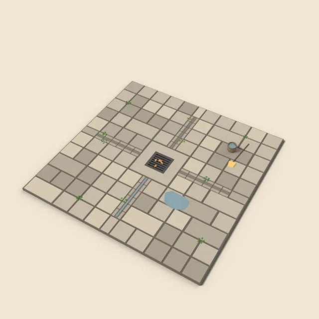 Flagstone courtyard tile with drain grate
