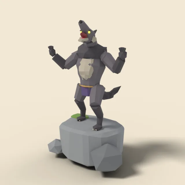 Werewolf howling on rock