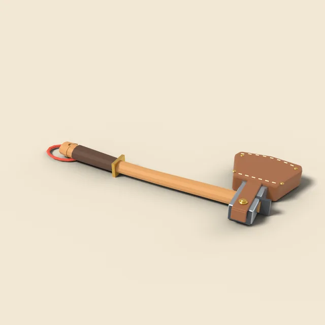 Camp hatchet in leather sheath